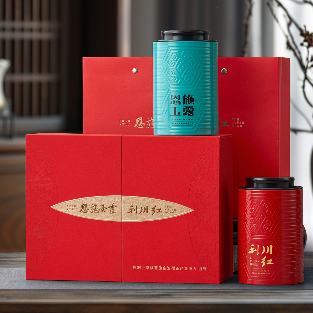 恩施玉露绿茶 利川红红茶 明前恩施硒茶茶叶礼盒 年货节送礼礼品200克